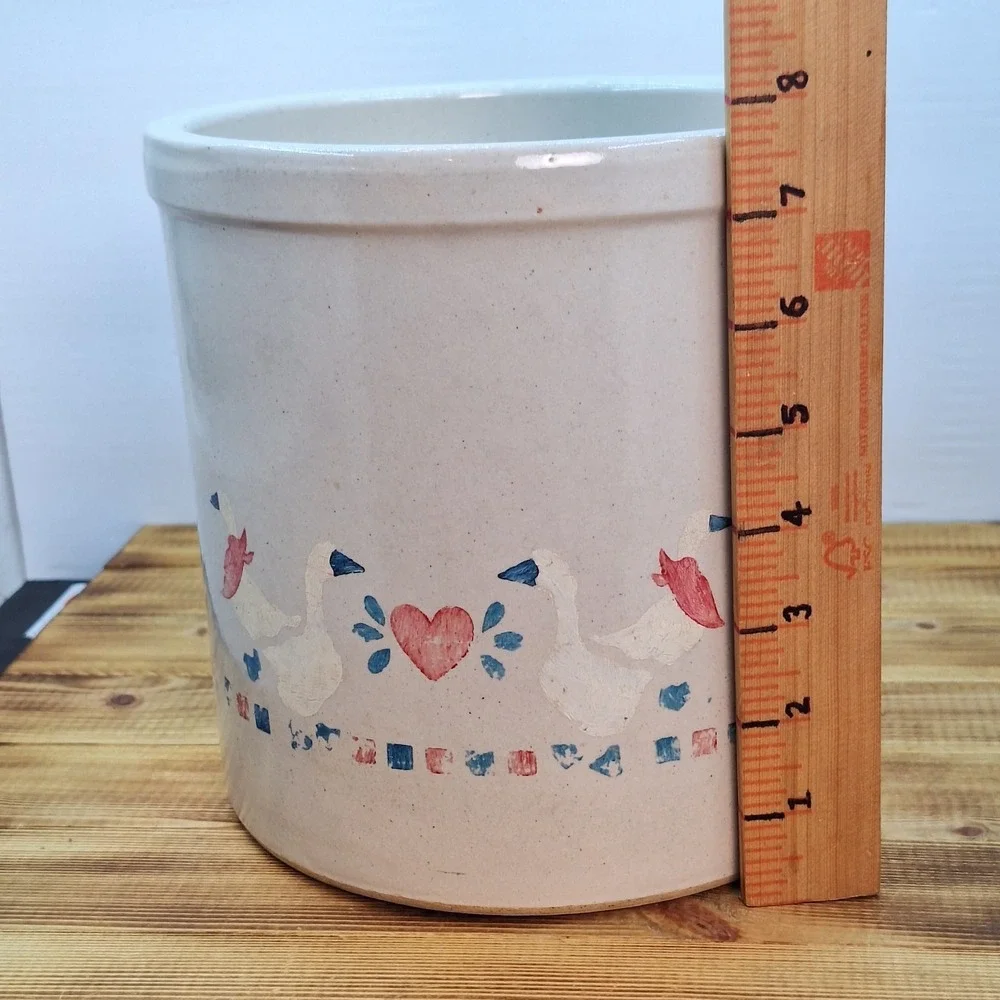 Vtg Robinson Ransbottom 1 Gallon Goose Blue Crown Stoneware Crock Hand Painted